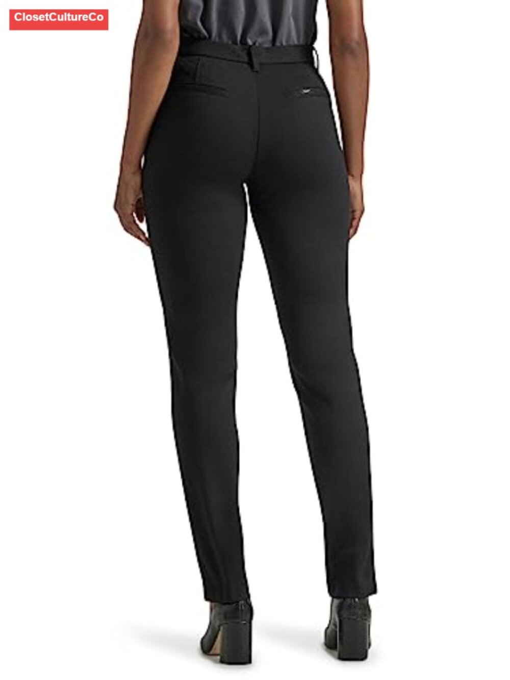 Womens Ultra Lux Comfort Straight Leg Pull On Pants Slim Fit Mid Rise Office - Picture 2 of 4